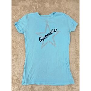 Next Level Apparel Blue Gymnastics Star Rhinestone T Shirt Women's Size L